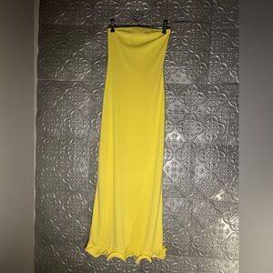 SAME la ruffle hem strapless midi dress pastel yellow spring party gala romantic